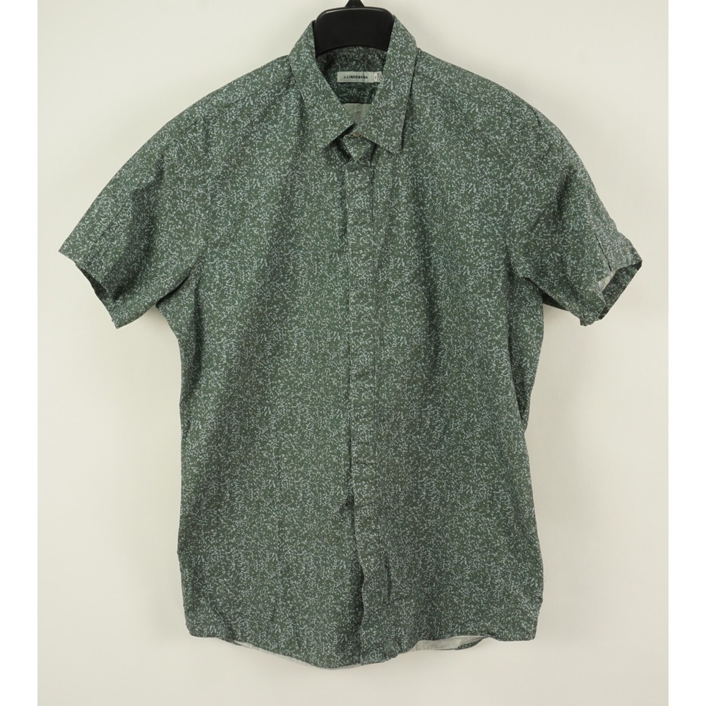 J.Lindeberg Mens Medium Short Sleeve Green Paint Splatter Jersey Button Up Shirt